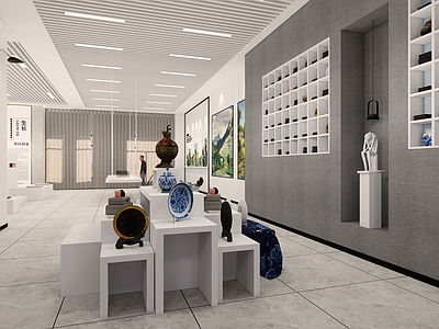 现代奶油其他公共空间 社区大厅 社区展厅 画展 艺术展 休息区