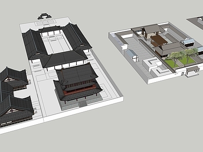 中式古建筑 书院 古建合院