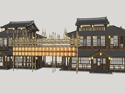 中式古建筑 宋代酒楼 清明上河图 古建筑 灯笼架
