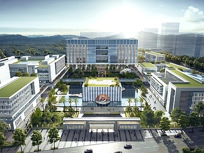 现代鸟瞰规划 产业园设计 艺术展厅 园区大门 产业办公楼 简洁现代园区
