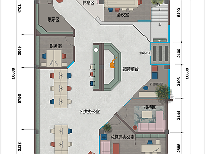 现代工作室 办公室平面布置图 含PSD彩平图 200㎡工作室 施工图
