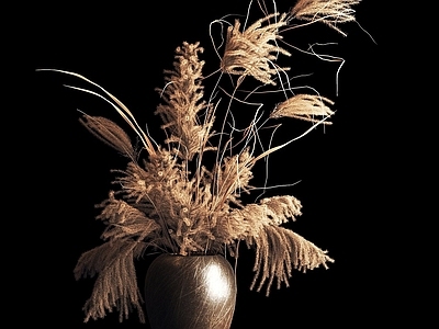 现代摆件组合 工业风干花芦苇花瓶