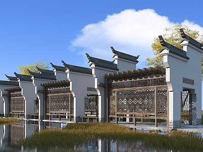 现代其他景观小品 中式廊棚
