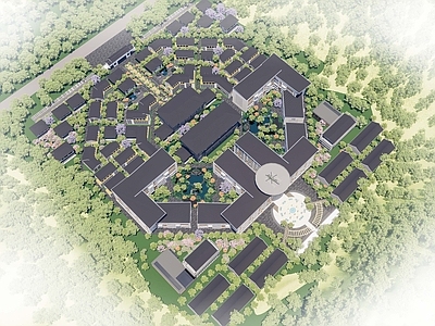 新中式中式医院建筑 中医院疗养健康城