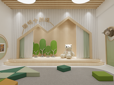 现代极简幼儿园内部 幼儿园 舞台 互动