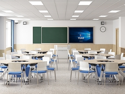 现代教室 多媒体教室 美术教室 书法教室 教室 多边型桌椅