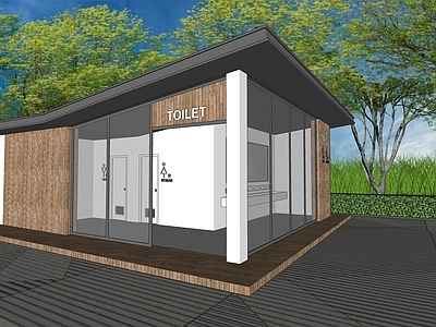 现代其他景观小建筑 日式原木景观厕所 精致公园卫生间 钢木结构小建筑 公园服务建筑