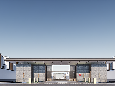 新中式中式小区建筑 新中式社区入口 小区大门