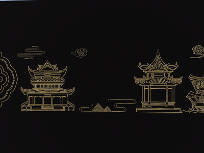 中式霓虹灯 建筑 亮化 发光 霓虹灯