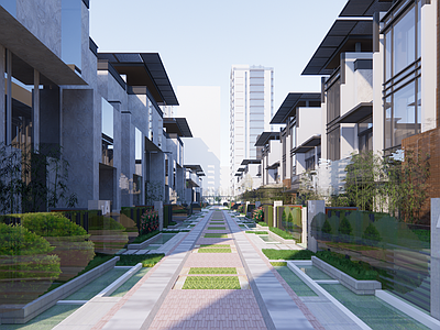 现代小区建筑 现代住宅别墅拼高