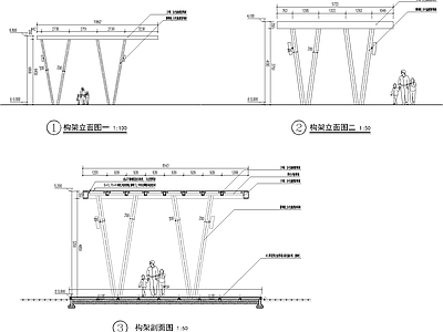 现代廊架 风雨连廊 钢结构廊架 连廊 施工图