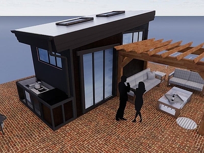 现代简模规划 屋顶花园 烧烤 廊架 小屋