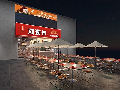 现代工业其他餐饮空间 现代工业风烤肉店 烧烤店门头 餐厅外摆桌子 工业风餐桌椅