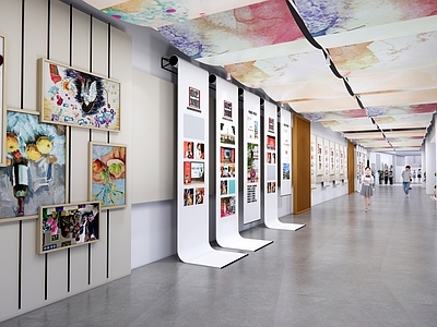 现代其他学校空间 校园文化走廊 学生作品展