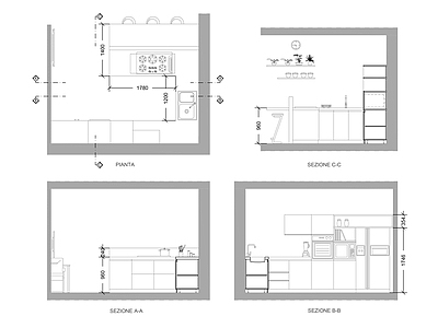 现代厨房 厨房立面图 厨房平面图 施工图