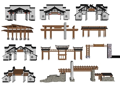 现代新中式其他景观小建筑 中式门头 中式岗亭入口 中式大门 景区入口 公园大门入口