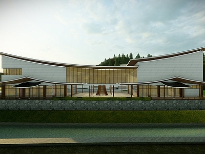 新中式现代展览馆建筑 博物馆 新中式 现代 坡屋顶