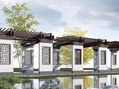现代其他景观小品 新中式花架