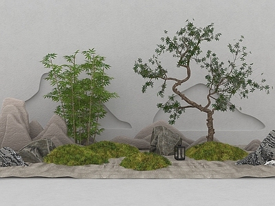 现代其他景观小品 新中式枯山水竹子景观小品