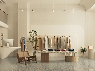 现代侘寂服装店 女装店 鞋包 货架 服饰店