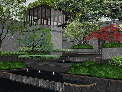 现代小区景观 示范区 水景 廊架 亭子