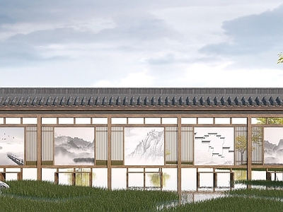 现代其他景观小品 中式公交站台