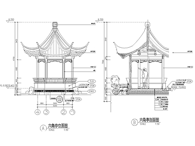 新中式亭子 廊亭 六角亭 凉亭 景观亭 施工图