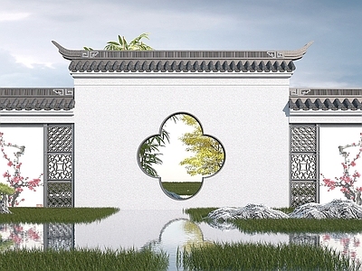 现代其他景观小品 中式景墙