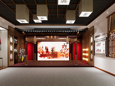 现代新中式教室 戏曲文化非遗教室 现代非遗皮影教室 戏台戏剧戏曲 非遗活动室 数字非遗
