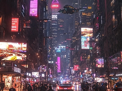 现代街道外景 街道夜景 赛博朋克街道