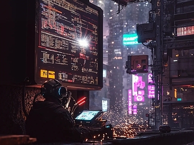 现代街道外景 赛博朋克街道 街道夜景