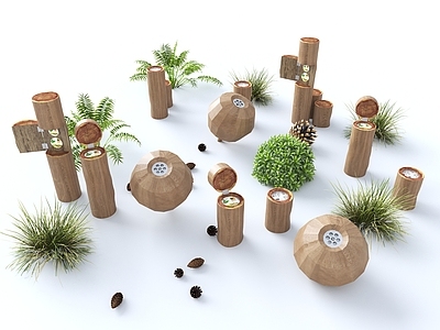 现代其他景观小品 现代科普公园小品 特色科普装置 昆虫展台 树桩科普互动装置