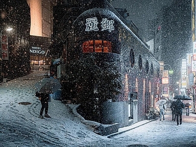 现代街道外景 赛博朋克街景 街道夜景