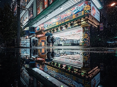 现代街道外景 街道夜景