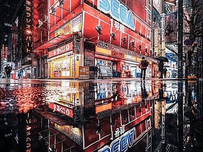 现代街道外景 街道夜景