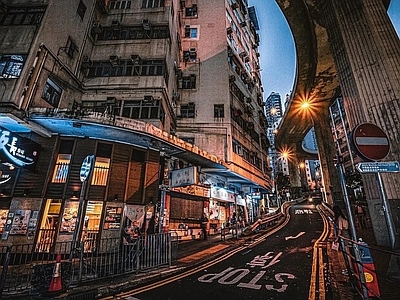 现代街道外景 街道夜景
