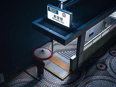 现代街道外景 街道夜景 赛博朋克街景