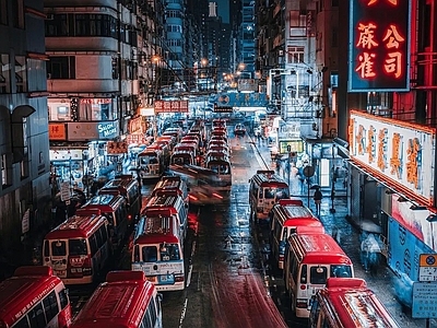 现代街道外景 街道夜景 商业街外景 赛博朋克街景