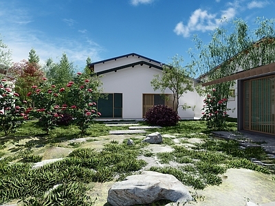 现代新中式乡村庭院 庭院景观 新中式田园景观 菜园菜地