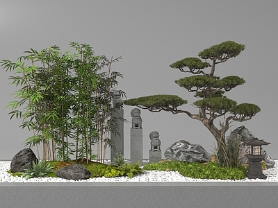 现代其他景观小品 石头植物组合 庭院小品植物堆 现代景观造景