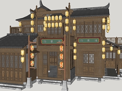 中式古建筑 灯笼铺 影视美陈 古建筑