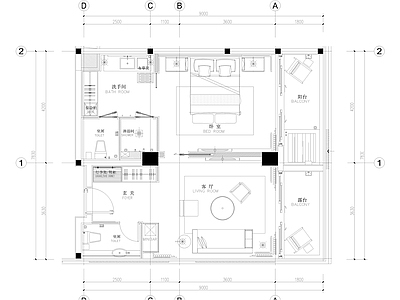 酒店套房 75m²酒店套房 酒店客 施工图
