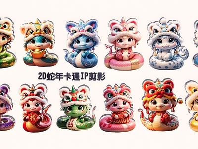 现代新中式挂件 2D蛇年卡通IP