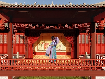 中式新中式古建筑 戏台 古建筑