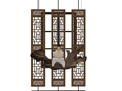 中式屏风 镂空屏风 木屏风 格栅屏风 中式屏风 端景