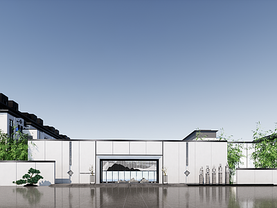 新中式小区景观 新中式大门 社区入口