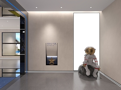 现代楼梯间 现代展厅入口 宇航员摆件