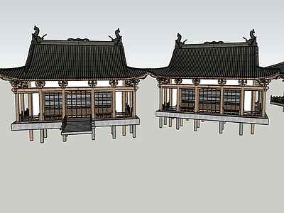 新中式现代古建筑 大殿 新中式