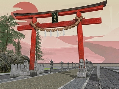 日式古建筑 鸟居 八幡宫鸟居 牌坊