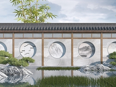 现代其他景观小品 中式景墙